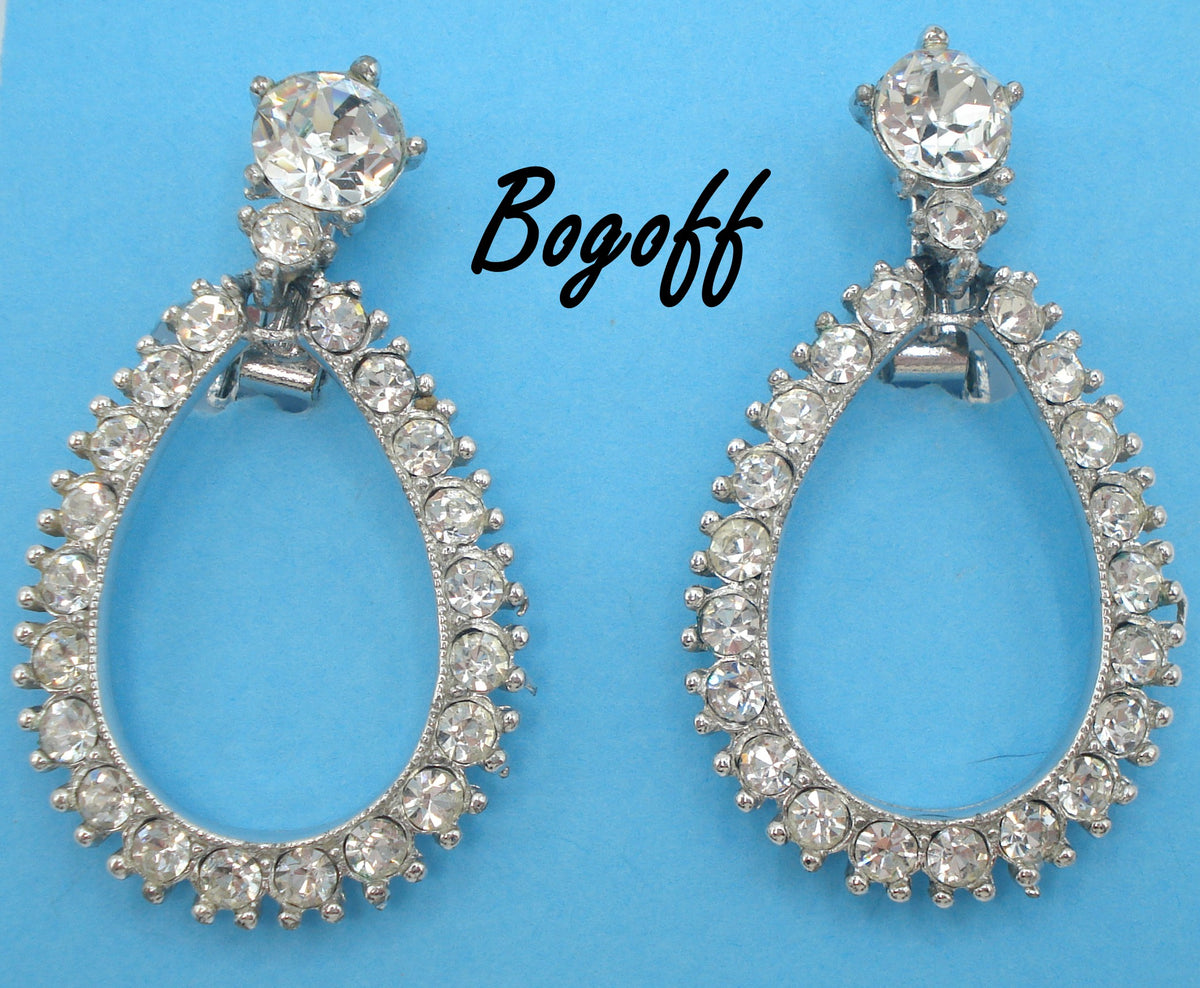 Vintage Rhinestone Bogoff Clip Earrings Clip On Bogoff Jewelry