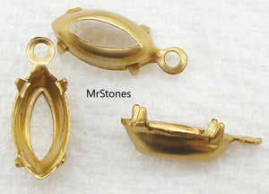 10x5mm (F4200) Brass Open Back Marquise Navette 4 Prong with Hoop 2pc/$1.00