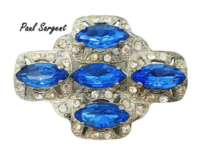 Paul Sargent Deco Brooch 2" Sapphire Crystal Rhinestones