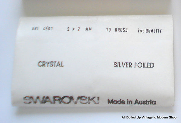 5x2mm (4501) Crystal Silver Foil Baguettes (1) Gross Pkg. (144) (10) Gross (1440)