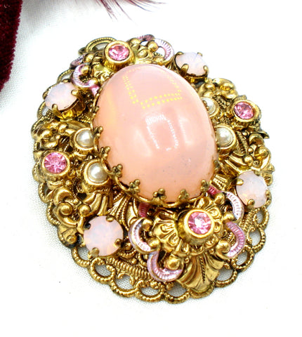 West Germany Pink Opal Glass Victorian Revival Pendant