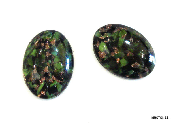 18x13mm (1685) Glass Opal Green Gold Stone Oval Cabochon 4.2mm Dome