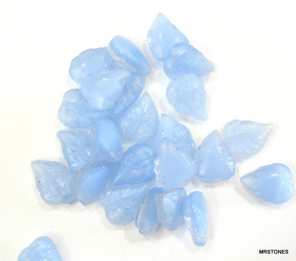 7x6mm Czech Glass Blue Moonstone Leaves