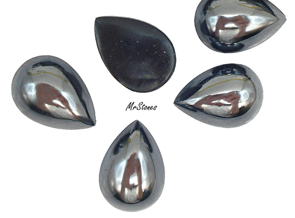 18x13mm (3331) Jet-Hematite Pear Pendeloque Teardrop Cabochon 7.8mm thick