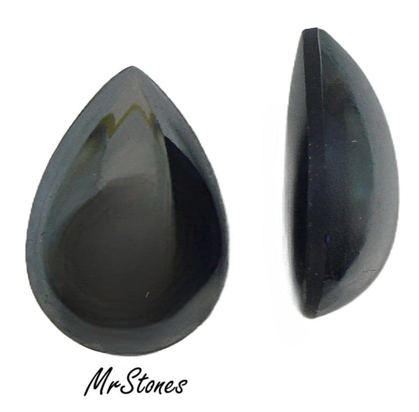 18x13mm (3331) Jet-Hematite Pear Pendeloque Teardrop Cabochon 7.8mm thick