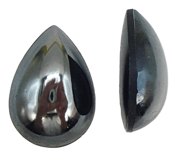 18x13mm (3331) Jet-Hematite Pear Pendeloque Teardrop Cabochon 7.8mm thick