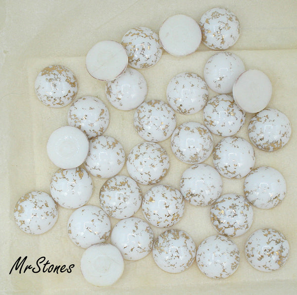 15mm (2195) Chalk White with Gold Round Cabochon West Germany