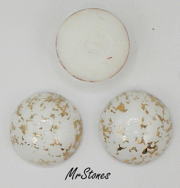 15mm (2195) Chalk White with Gold Round Cabochon West Germany