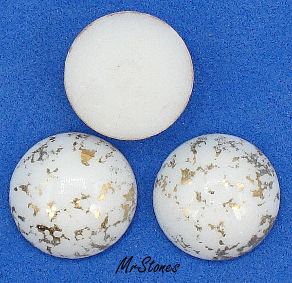 15mm (2195) Chalk White with Gold Round Cabochon West Germany