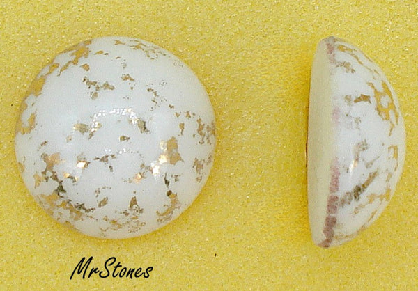 15mm (2195) Chalk White with Gold Round Cabochon West Germany