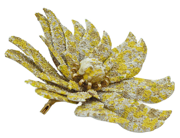 Coro 2 3/4" Brooch Layered Yellow White Textured Enamel Glass Nugget