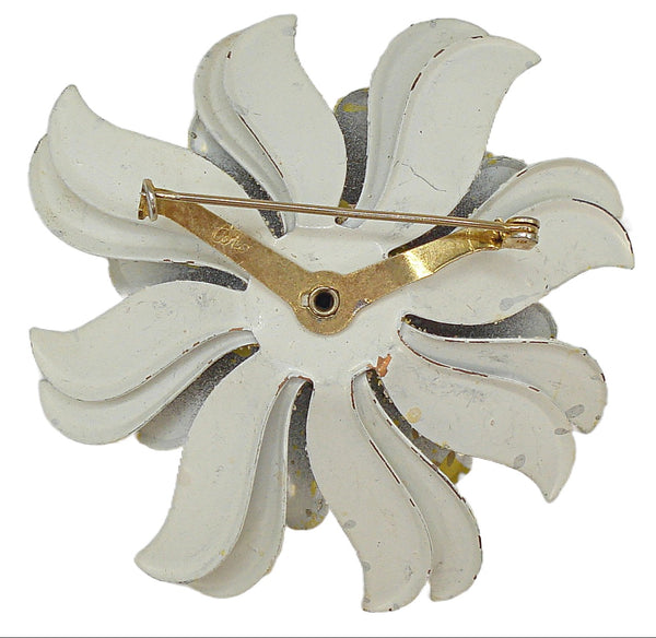 Coro 2 3/4" Brooch Layered Yellow White Textured Enamel Glass Nugget