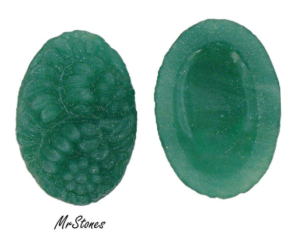 25x18mm Glass Green Jade Floral Molded Oval Concave Back