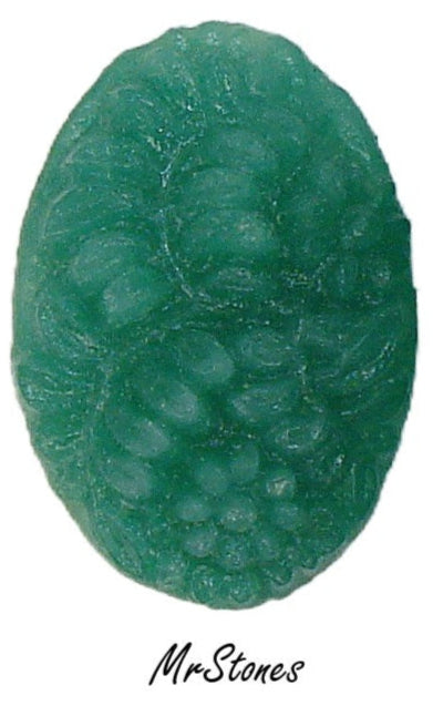 25x18mm Glass Green Jade Floral Molded Oval Concave Back
