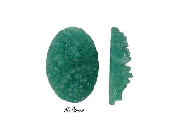 25x18mm Glass Green Jade Floral Molded Oval Concave Back