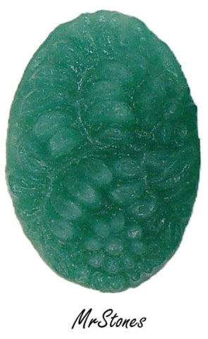 25x18mm Glass Green Jade Floral Molded Oval Concave Back