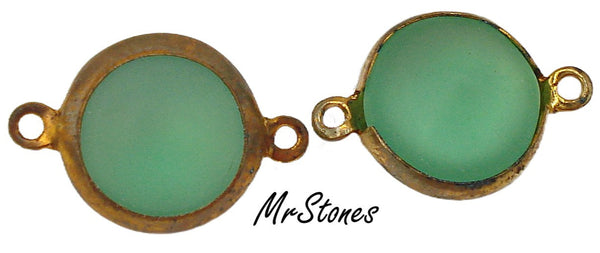 11mm (LINK) (48ss) Bezel Set Gold Tone Setting Peridot Frosted Round Connector 2/$1.00