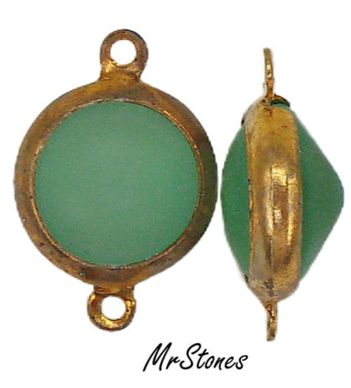 11mm (LINK) (48ss) Bezel Set Gold Tone Setting Peridot Frosted Round Connector 2/$1.00