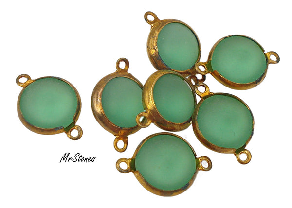 11mm (LINK) (48ss) Bezel Set Gold Tone Setting Peridot Frosted Round Connector 2/$1.00