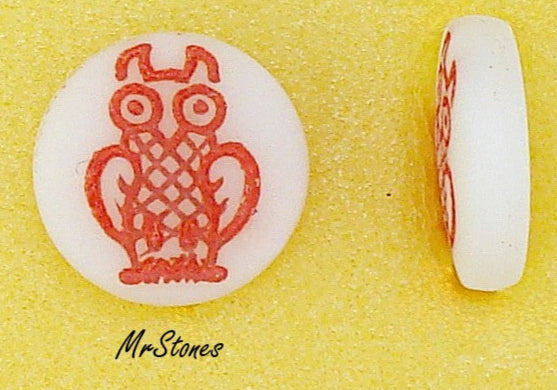 11mm (2194) White with Indented Red Owl Round Disc Cabochon 2.8mm Thick