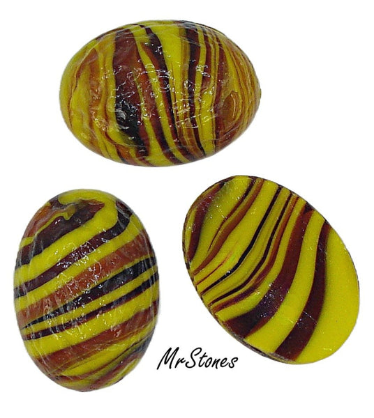 25x18mm (1685) Opaque Yellow Slag Bumpy Textured Oval Cabochon 8mm Thick