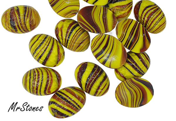 25x18mm (1685) Opaque Yellow Slag Bumpy Textured Oval Cabochon 8mm Thick