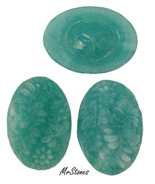 25x18mm Glass Green Jade Floral Molded Oval Concave Flatback
