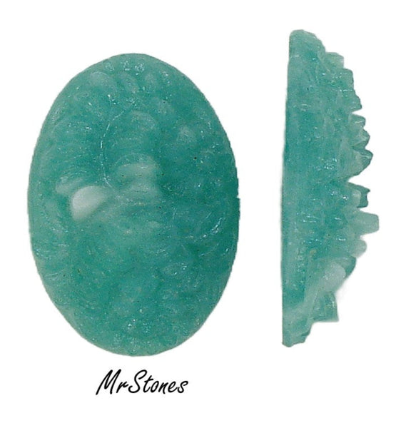 25x18mm Glass Green Jade Floral Molded Oval Concave Flatback