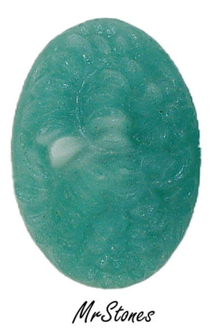25x18mm Glass Green Jade Floral Molded Oval Concave Flatback