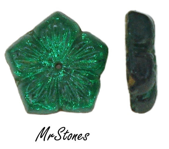 12-13mm Emerald Green 5 Petal Flower Flatback Center Bead Hole