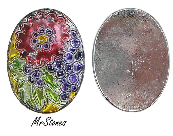 40x30mm (1685) Floral Poured Glass Stained Glass Textured Oval Cabochon