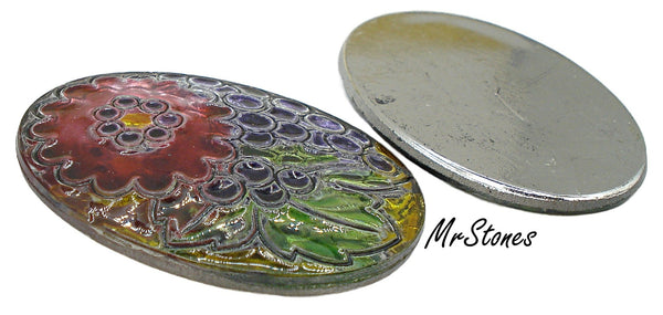 40x30mm (1685) Floral Poured Glass Stained Glass Textured Oval Cabochon