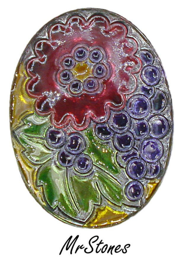 40x30mm (1685) Floral Poured Glass Stained Glass Textured Oval Cabochon