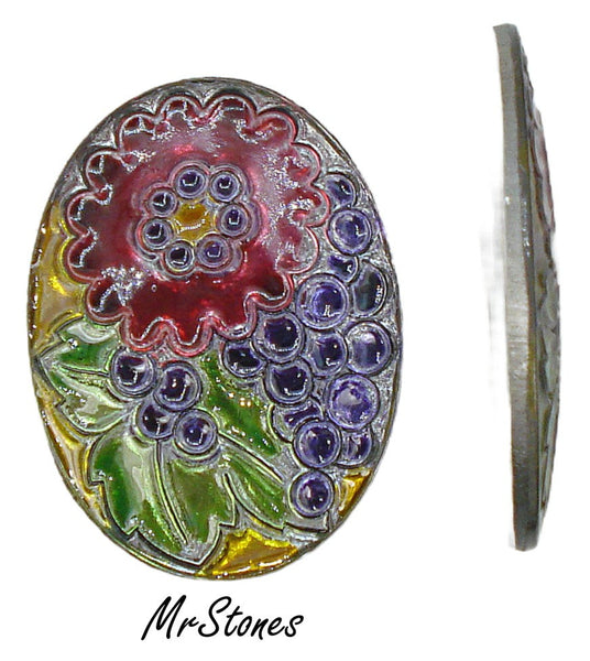 40x30mm (1685) Floral Poured Glass Stained Glass Textured Oval Cabochon