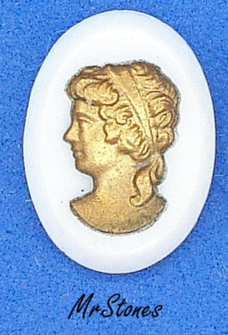 18x13mm Intaglio Chalk White Oval Left Facing Golden Lady 3.5mm thick