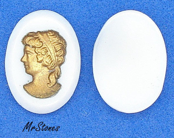 18x13mm Intaglio Chalk White Oval Left Facing Golden Lady 3.5mm thick
