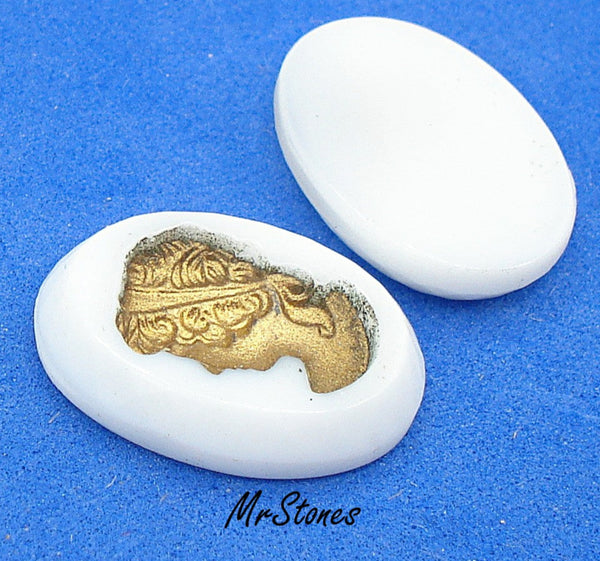 18x13mm Intaglio Chalk White Oval Left Facing Golden Lady 3.5mm thick