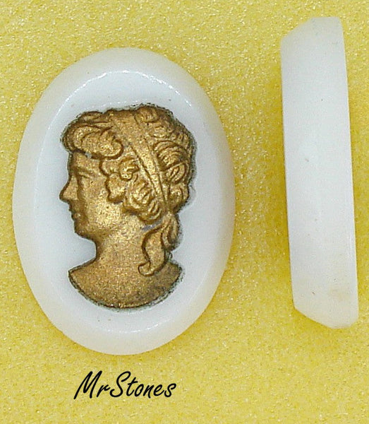 18x13mm Intaglio Chalk White Oval Left Facing Golden Lady 3.5mm thick