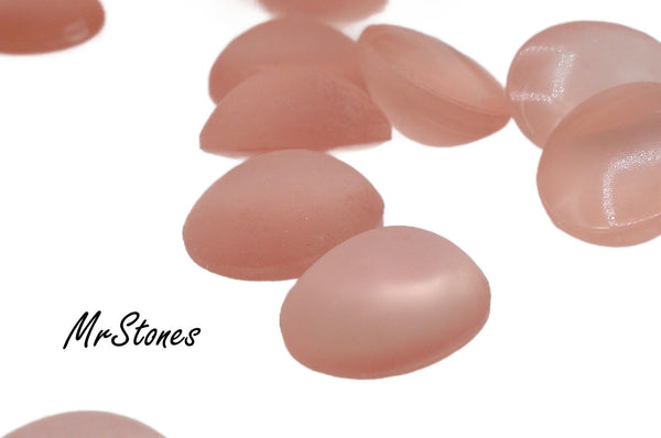 12x10mm (2195) Frosted Matte Rose Pink Bombe Back Unfoiled Oval Cabochon