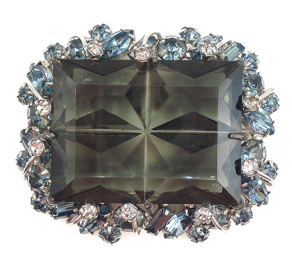 Unusual 2 1/4" Brooch 40x30mm Cushion Panel Rhinestone Black Diamond