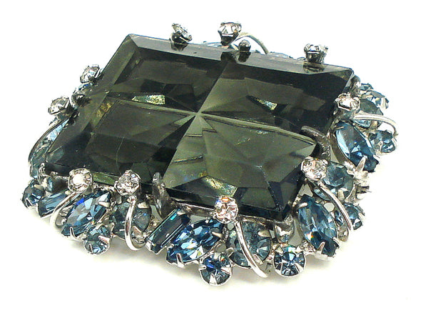 Unusual 2 1/4" Brooch 40x30mm Cushion Panel Rhinestone Black Diamond