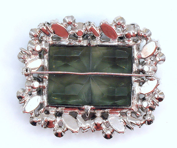 Unusual 2 1/4" Brooch 40x30mm Cushion Panel Rhinestone Black Diamond