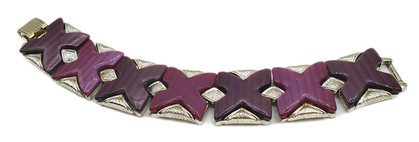 Coro Pegasus Chunky Bracelet Plum Purple X Lucite Stones Gold Tone