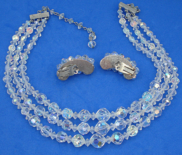 3 Strand Crystal AB Beaded Necklace and Earrings
