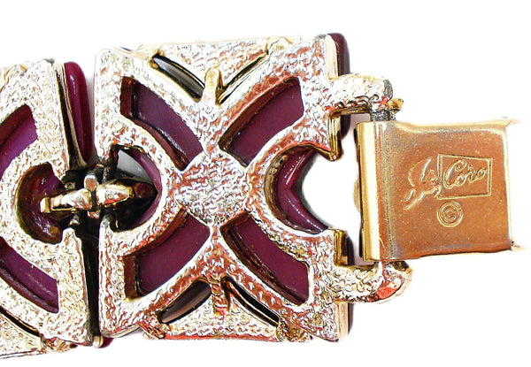 Coro Pegasus Chunky Bracelet Plum Purple X Lucite Stones Gold Tone