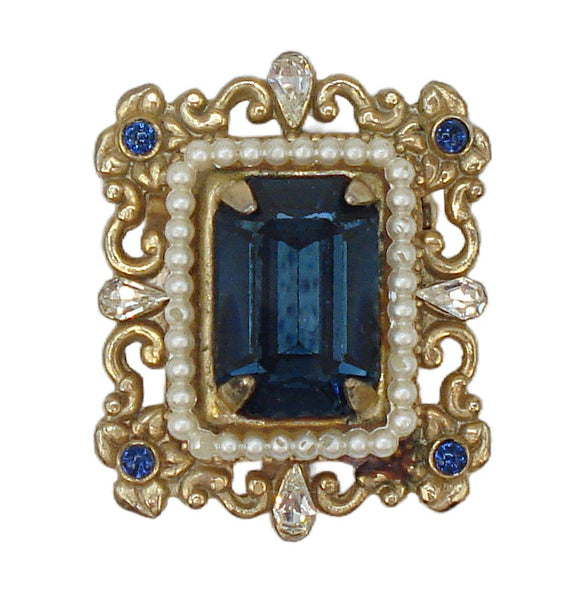 Coro Victorian Revival Brooch Pin Pendant Faux Pearls Montana 1 1/4"