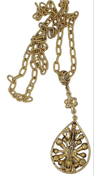 Hollycraft Pendant Necklace Gold Tone Emerald Crystal Rhinestones