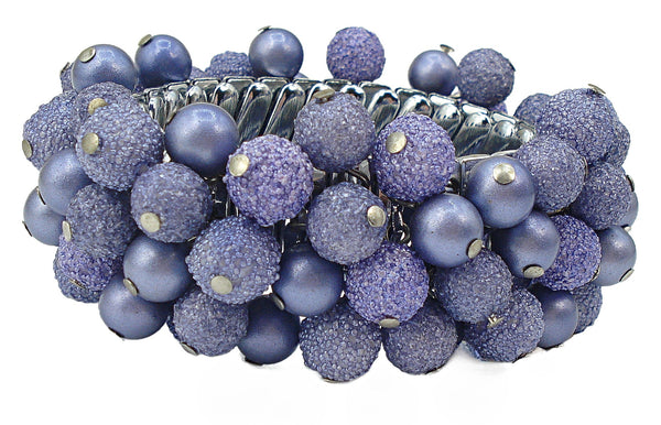 Cha Cha Bracelet Purple Faux Pearls Textured Ball Dangle Expansion Japan