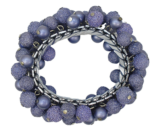 Cha Cha Bracelet Purple Faux Pearls Textured Ball Dangle Expansion Japan