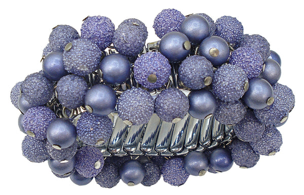 Cha Cha Bracelet Purple Faux Pearls Textured Ball Dangle Expansion Japan